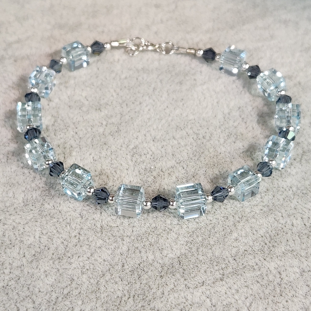 Genuine Handcrafted Sterling Silver Bracelet With Gorgeous Blue Crystals
